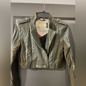 Mike Gonzalez green Crop mini leather jacket